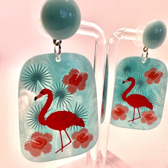Blue Flamingo Earrings - Summer Earrings - Vacation Earrings - Picture 3 of 10